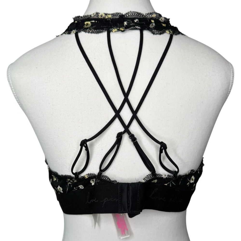 ▪️|EUC| VS PINK Lace Trim Padded Floral Strappy Bralette - Picture 3 of 8